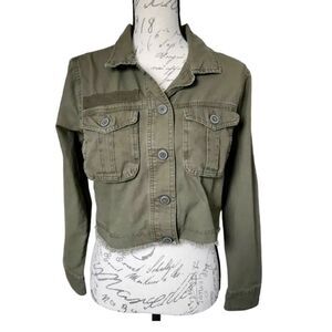 Aeropostale Olive Green Cargo Cropped Jacket Womens XS 100% Cotton